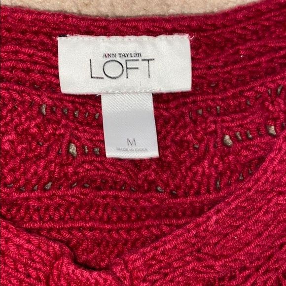 Solid red Ann Taylor loft s/s button up sweater - Picture 5 of 6